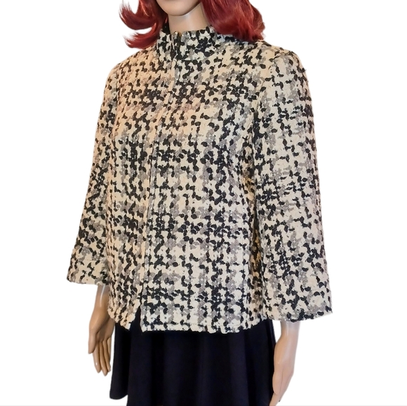 Vintage Anthracite Bell-Sleeved Nubby Tweed Jacket - Picture 4 of 12